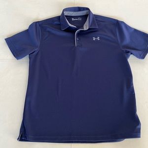 Men’s Under Armour Blue Short Sleeve Three Button Polo. Heatgear. Size Large